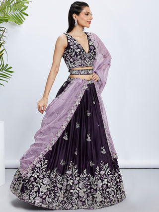 Purple Georgette Lehenga Choli Set with Sequins & Thread Embroidery ClothsVilla