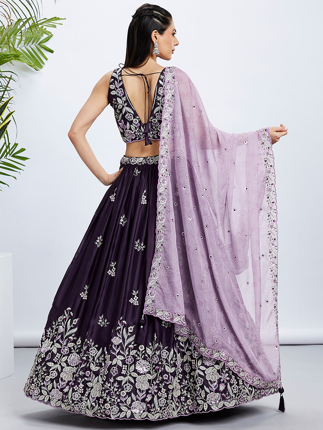 Purple Georgette Lehenga Choli Set with Sequins & Thread Embroidery ClothsVilla