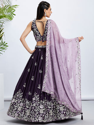 Purple Georgette Lehenga Choli Set with Sequins & Thread Embroidery ClothsVilla