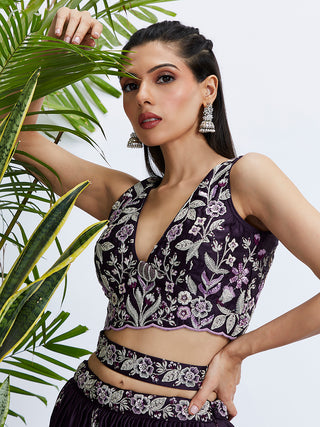 Purple Georgette Lehenga Choli Set with Sequins & Thread Embroidery ClothsVilla