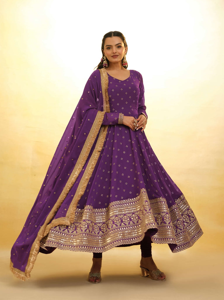 Purple Georgette Suit with Embroidery and Shantoon Bottom ClothsVilla