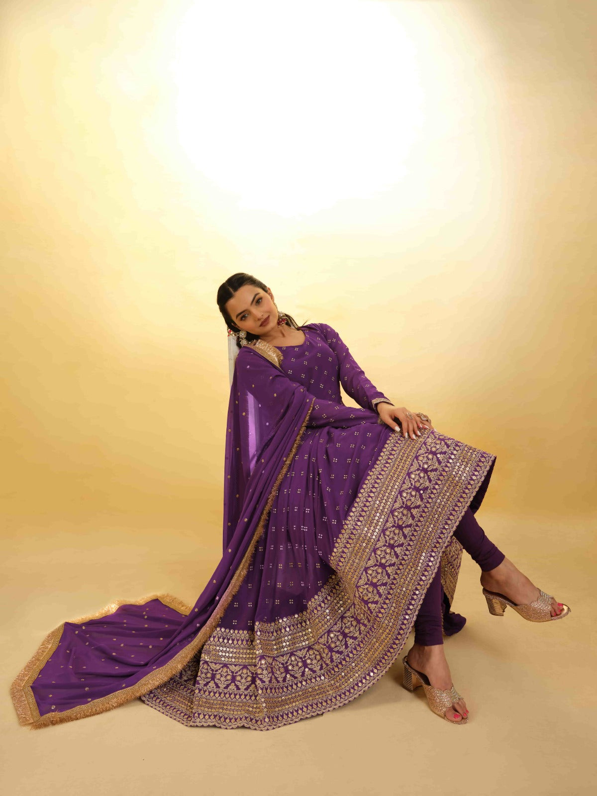 Purple Georgette Suit with Embroidery and Shantoon Bottom ClothsVilla