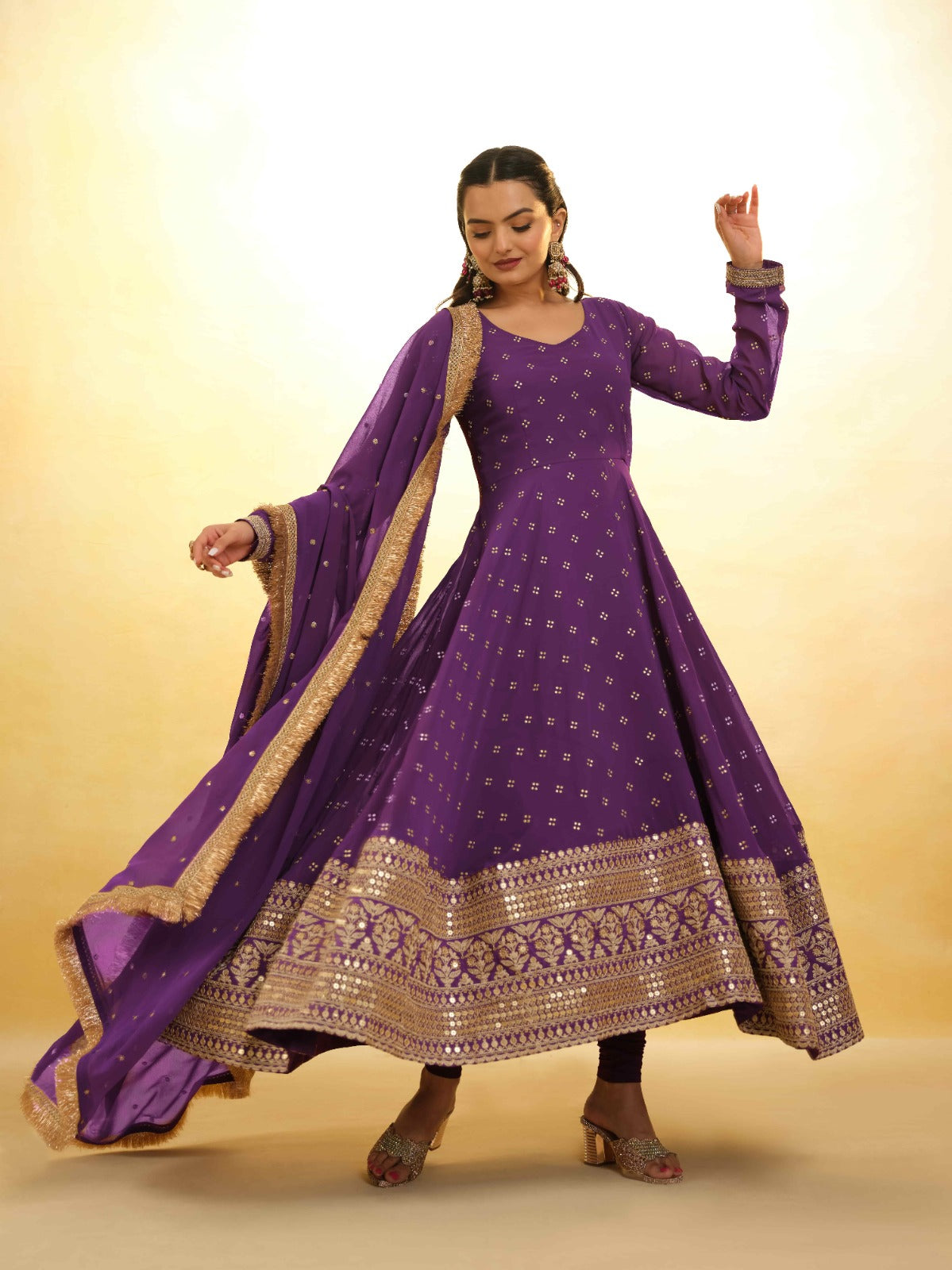 Purple Georgette Suit with Embroidery and Shantoon Bottom ClothsVilla
