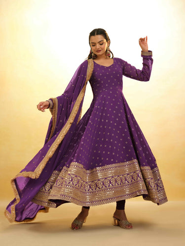 Purple Georgette Suit with Embroidery and Shantoon Bottom ClothsVilla