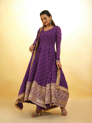 Purple Georgette Suit with Embroidery and Shantoon Bottom ClothsVilla