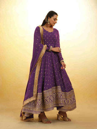 Purple Georgette Suit with Embroidery and Shantoon Bottom ClothsVilla