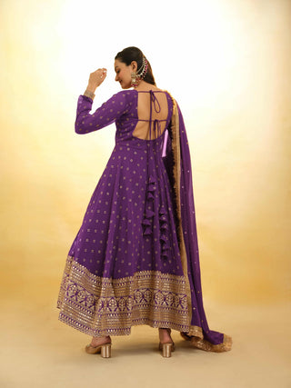 Purple Georgette Suit with Embroidery and Shantoon Bottom ClothsVilla
