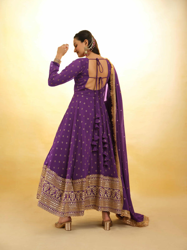Purple Georgette Suit with Embroidery and Shantoon Bottom ClothsVilla