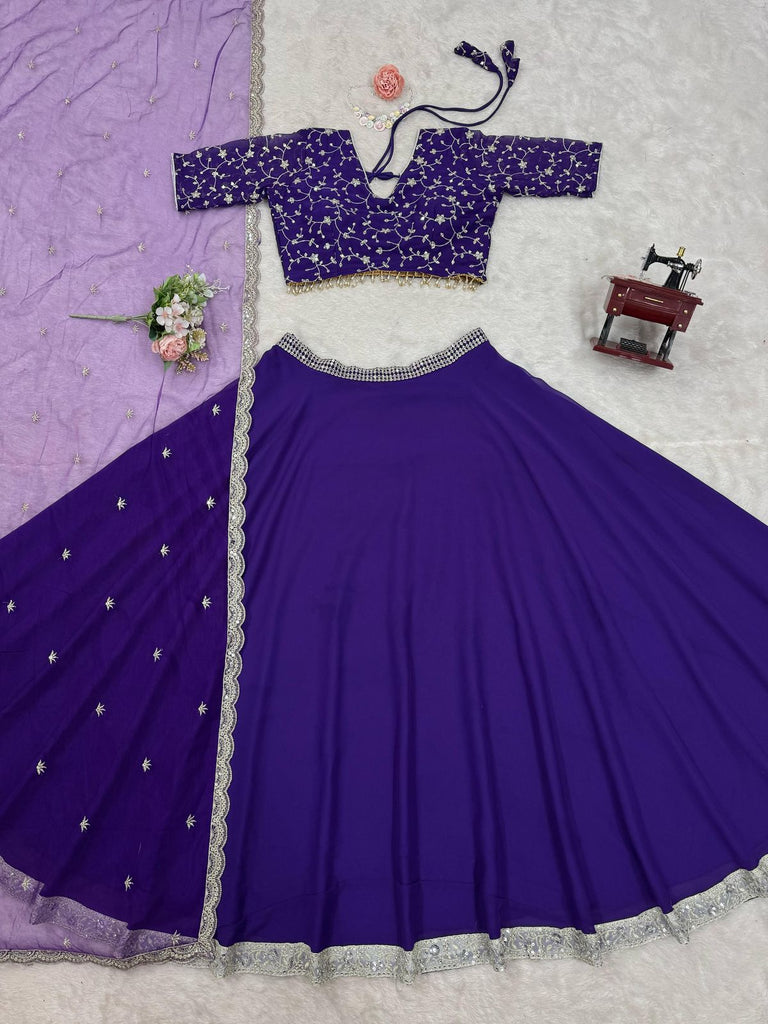 Purple Glamorous Faux Georgette Semi-Stitched Lehenga Choli with Butterfly Net Dupatta ClothsVilla