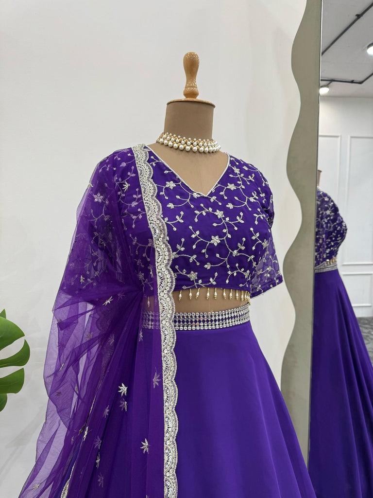 Purple Glamorous Faux Georgette Semi-Stitched Lehenga Choli with Butterfly Net Dupatta ClothsVilla