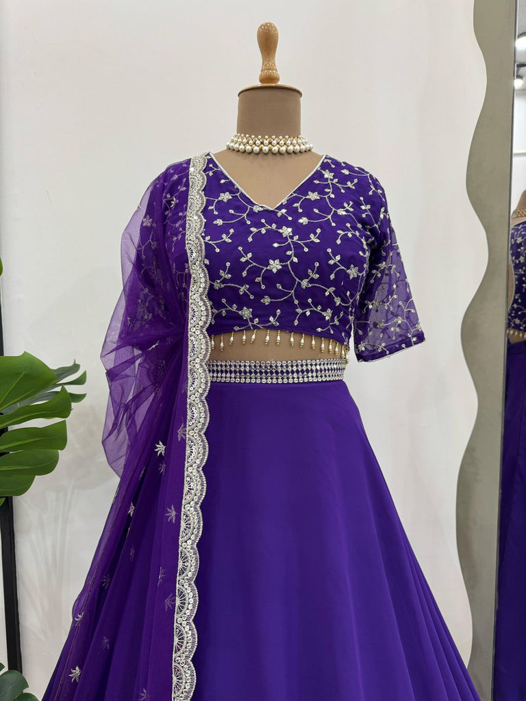 Purple Glamorous Faux Georgette Semi-Stitched Lehenga Choli with Butterfly Net Dupatta ClothsVilla