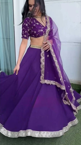 Purple Glamorous Faux Georgette Semi-Stitched Lehenga Choli with Butterfly Net Dupatta ClothsVilla