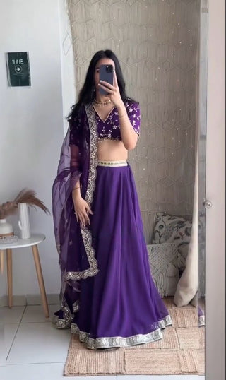 Purple Glamorous Faux Georgette Semi-Stitched Lehenga Choli with Butterfly Net Dupatta ClothsVilla