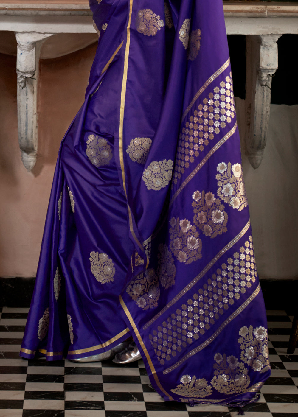 Purple Glamorous Satin Silk Saree – Perfect for Cocktail & Dinner Parties ClothsVilla