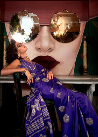 Purple Glamorous Satin Silk Saree – Perfect for Cocktail & Dinner Parties ClothsVilla
