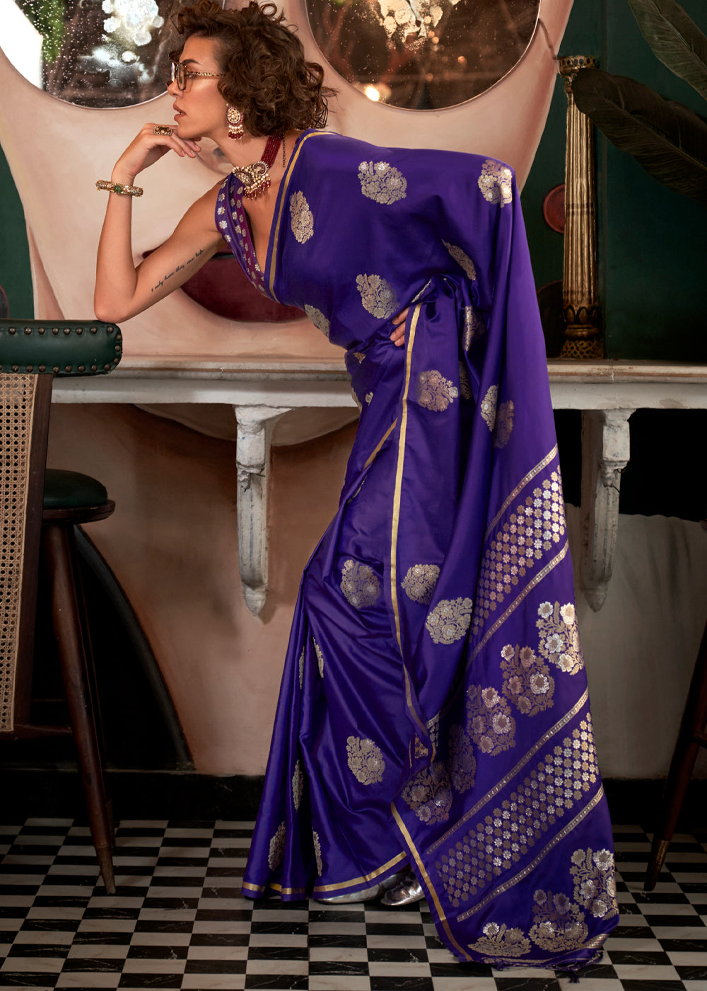 Purple Glamorous Satin Silk Saree – Perfect for Cocktail & Dinner Parties ClothsVilla Main image