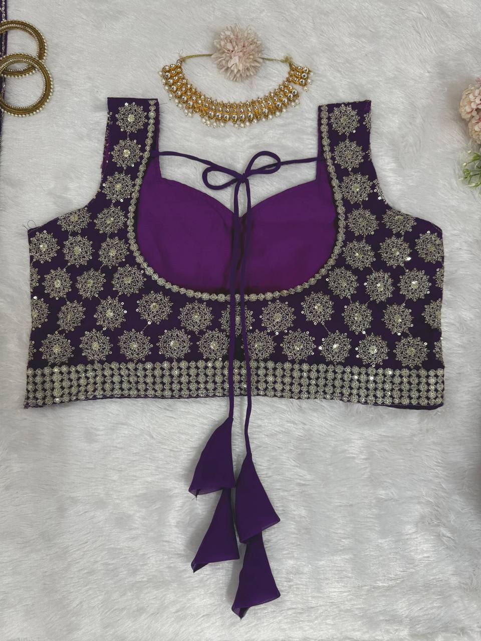 Purple Glamorous Sequin Embellished Faux Georgette Lehenga Choli Set with Dupatta ClothsVilla