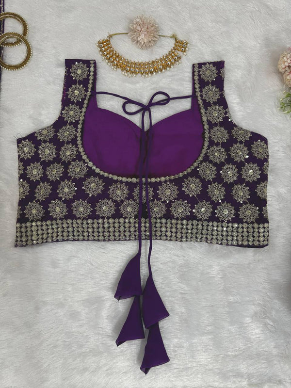 Purple Glamorous Sequin Embellished Faux Georgette Lehenga Choli Set with Dupatta ClothsVilla
