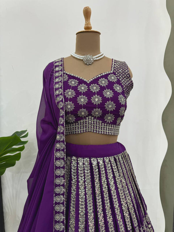 Purple Glamorous Sequin Embellished Faux Georgette Lehenga Choli Set with Dupatta ClothsVilla