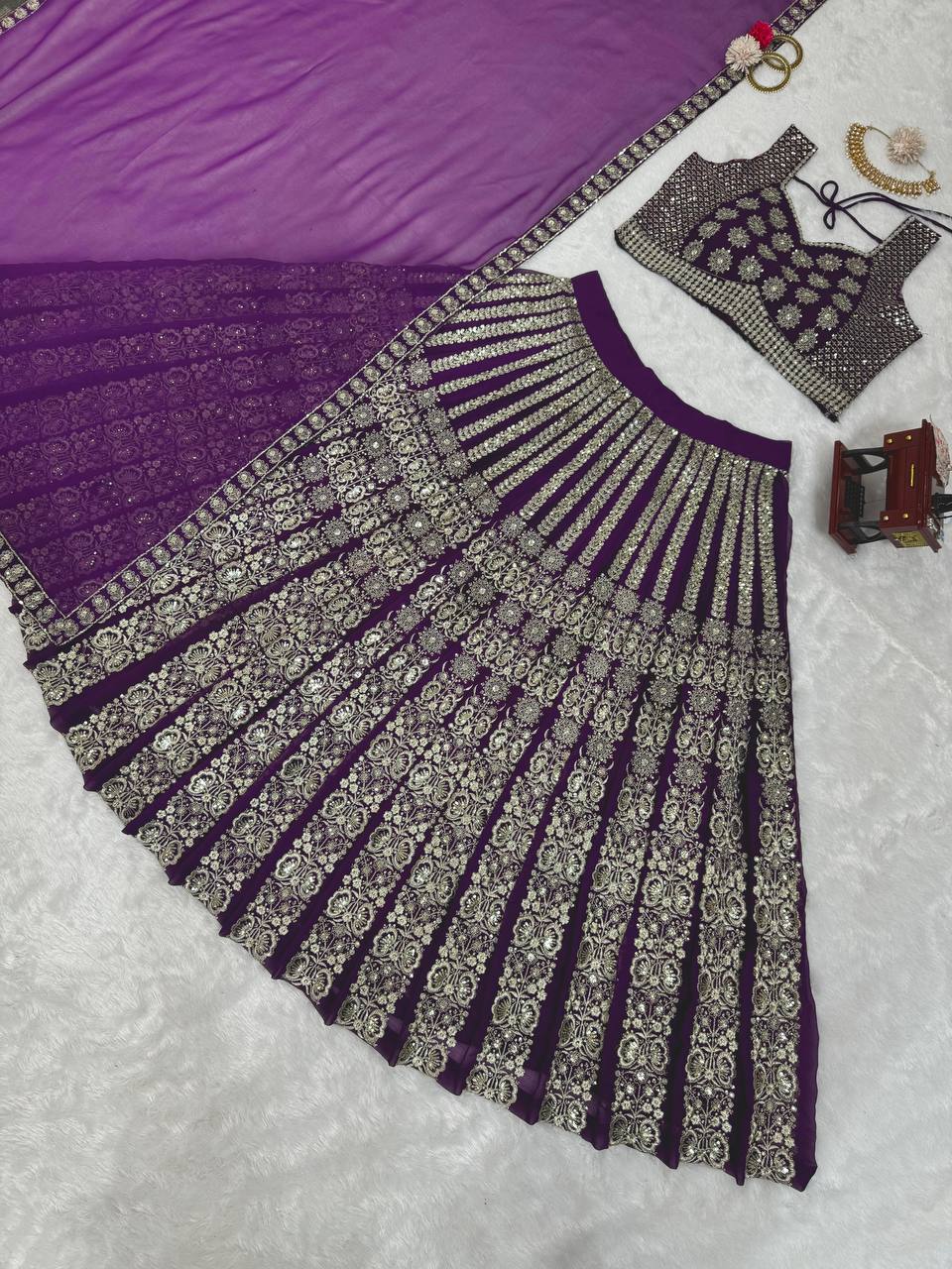 Purple Glamorous Sequin Embellished Faux Georgette Lehenga Choli Set with Dupatta ClothsVilla