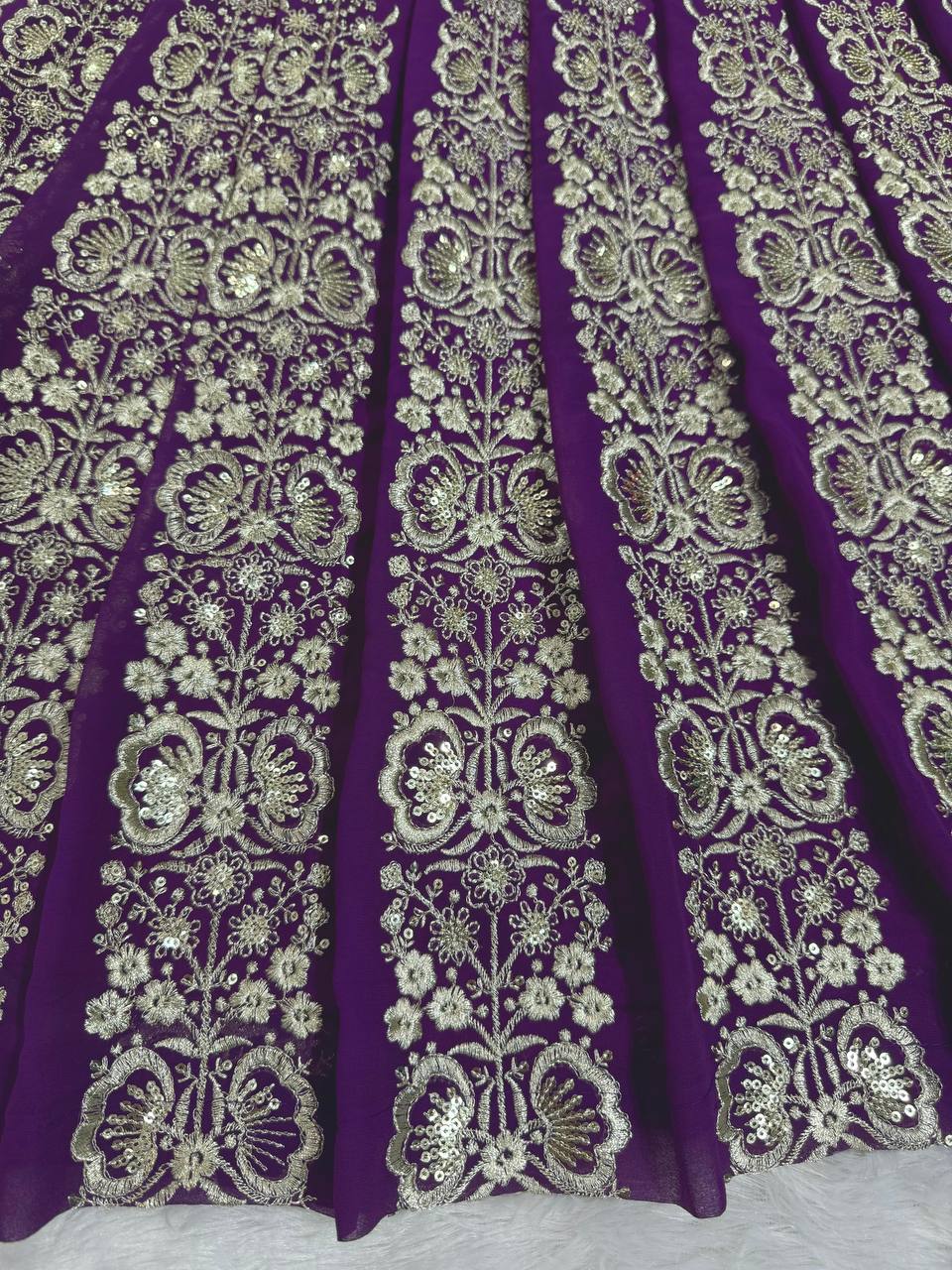 Purple Glamorous Sequin Embellished Faux Georgette Lehenga Choli Set with Dupatta ClothsVilla