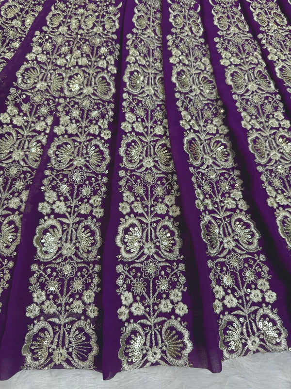 Purple Glamorous Sequin Embellished Faux Georgette Lehenga Choli Set with Dupatta ClothsVilla