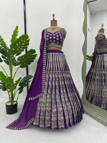 Purple Glamorous Sequin Embellished Faux Georgette Lehenga Choli Set with Dupatta ClothsVilla