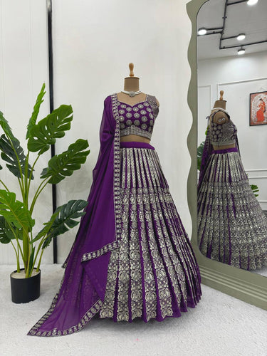 Purple Glamorous Sequin Embellished Faux Georgette Lehenga Choli Set with Dupatta ClothsVilla