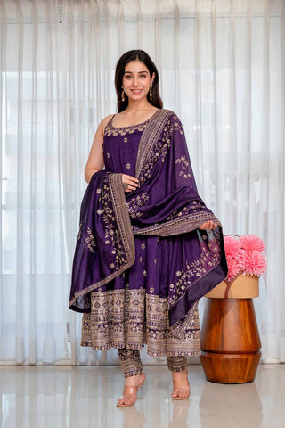 Purple Glamorous Silk Gown Set ClothsVilla