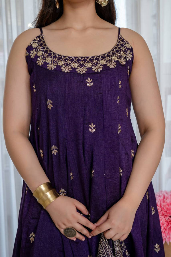 Purple Glamorous Silk Gown Set ClothsVilla