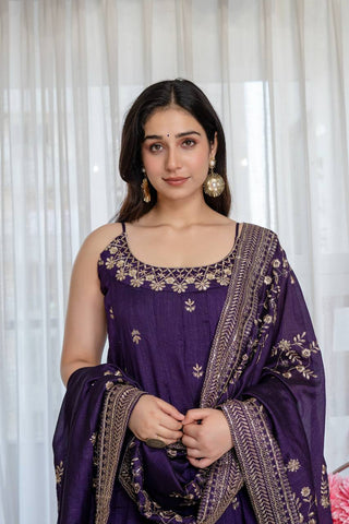 Purple Glamorous Silk Gown Set ClothsVilla