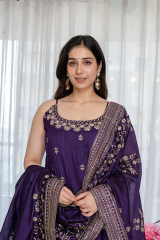 Purple Glamorous Silk Gown Set ClothsVilla
