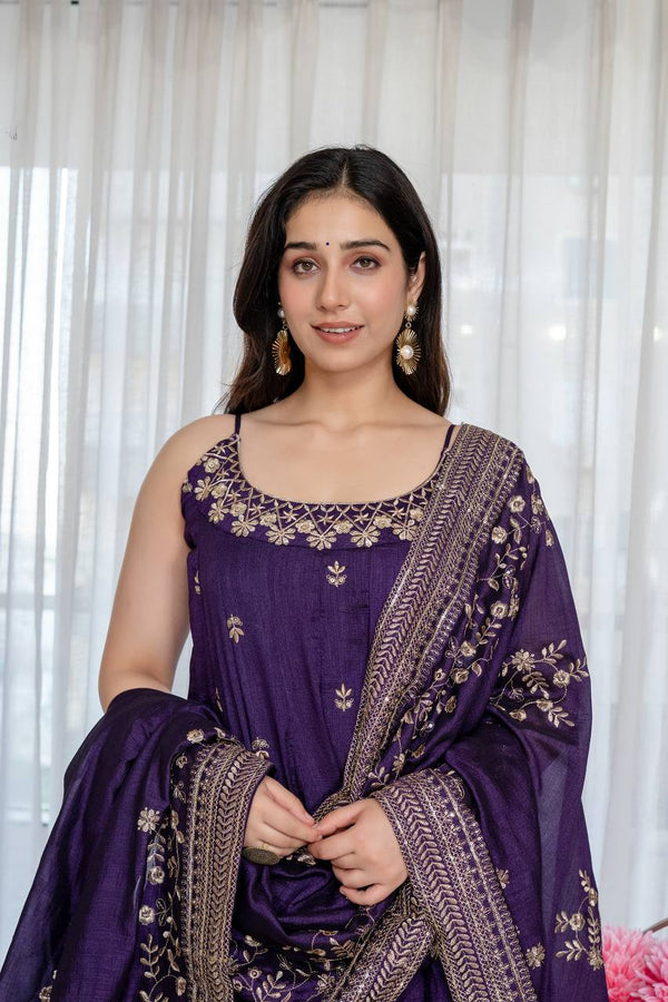 Purple Glamorous Silk Gown Set ClothsVilla