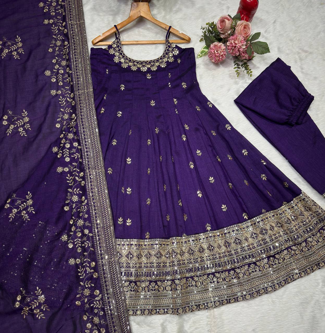 Purple Glamorous Silk Gown Set ClothsVilla