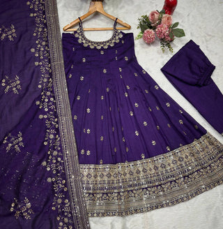 Purple Glamorous Silk Gown Set ClothsVilla