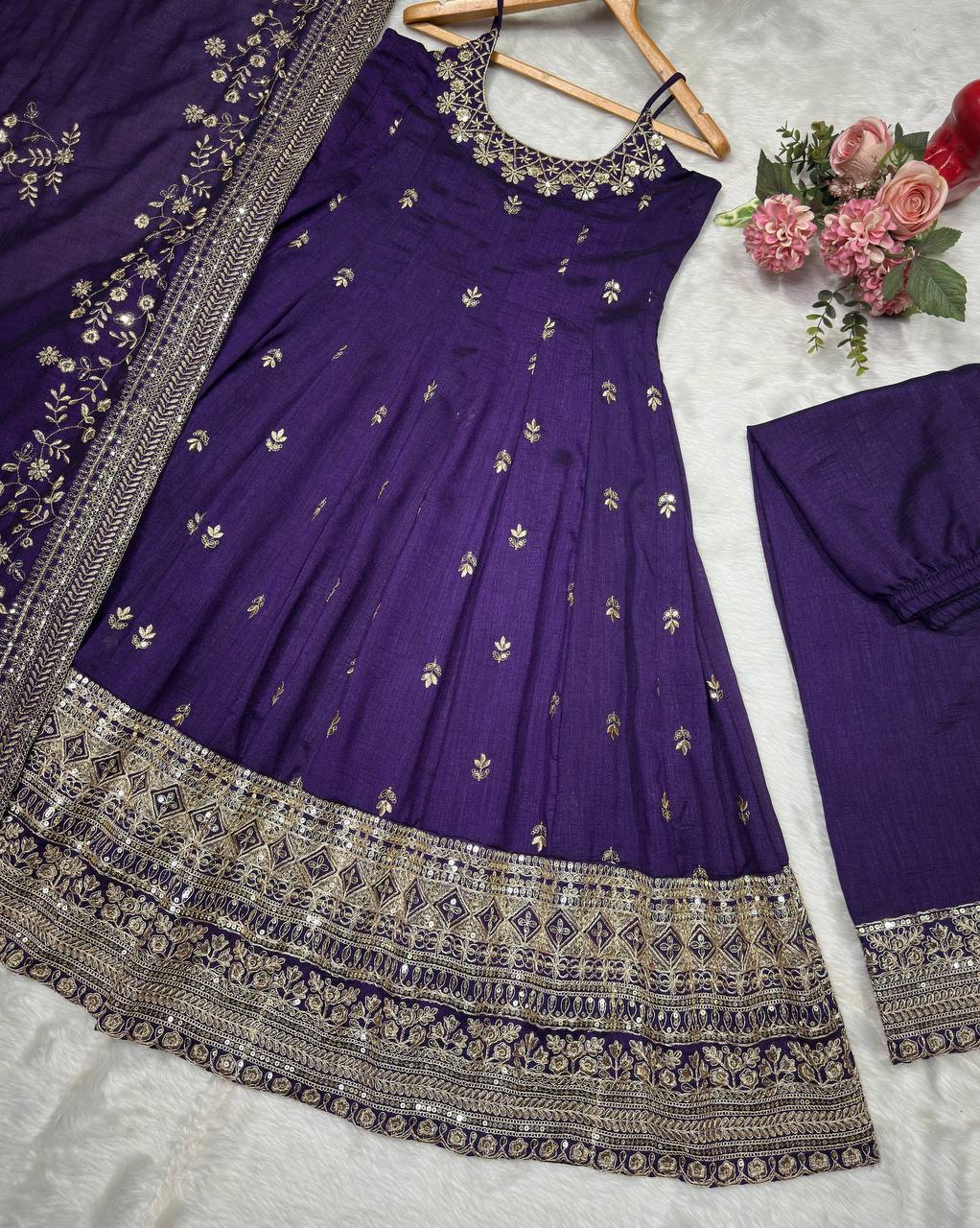 Purple Glamorous Silk Gown Set ClothsVilla