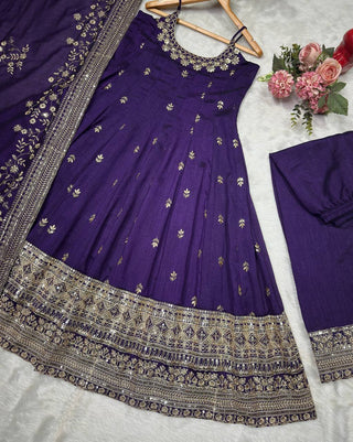 Purple Glamorous Silk Gown Set ClothsVilla