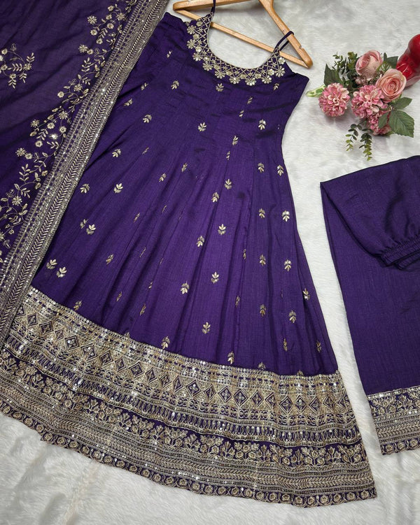 Purple Glamorous Silk Gown Set ClothsVilla