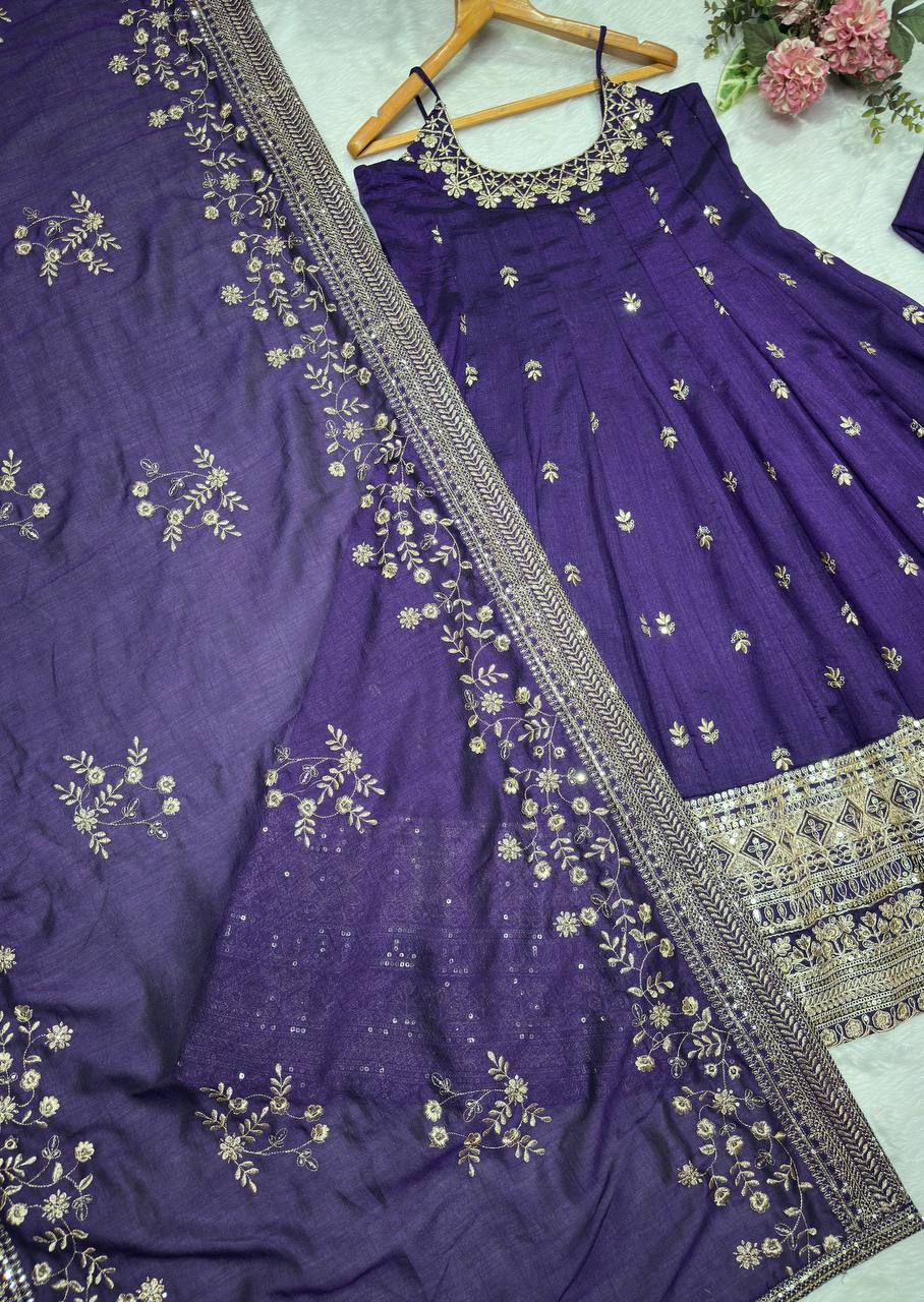 Purple Glamorous Silk Gown Set ClothsVilla