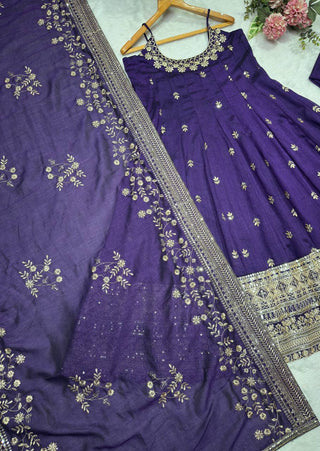 Purple Glamorous Silk Gown Set ClothsVilla