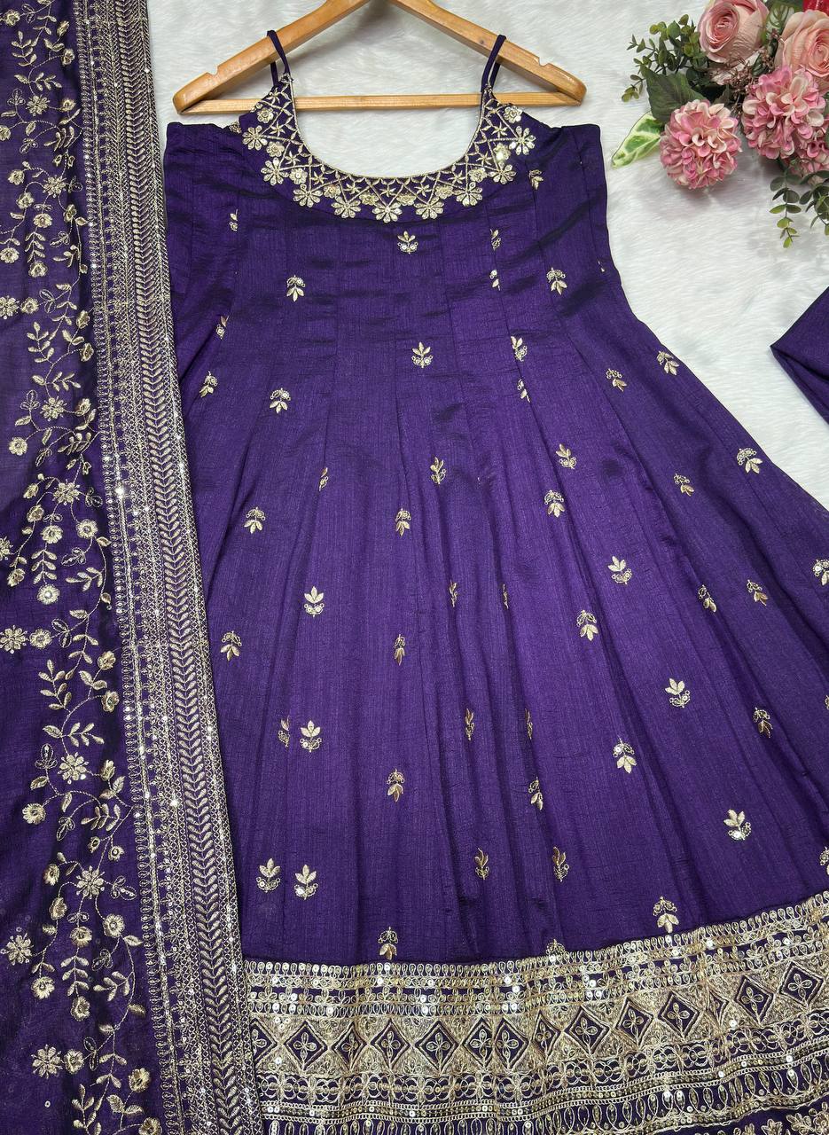 Purple Glamorous Silk Gown Set ClothsVilla