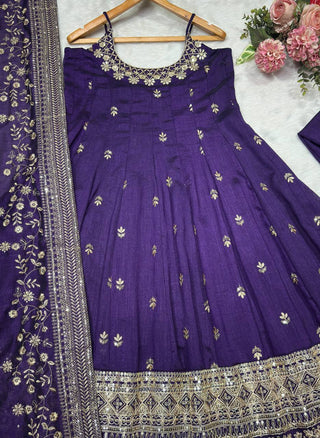 Purple Glamorous Silk Gown Set ClothsVilla