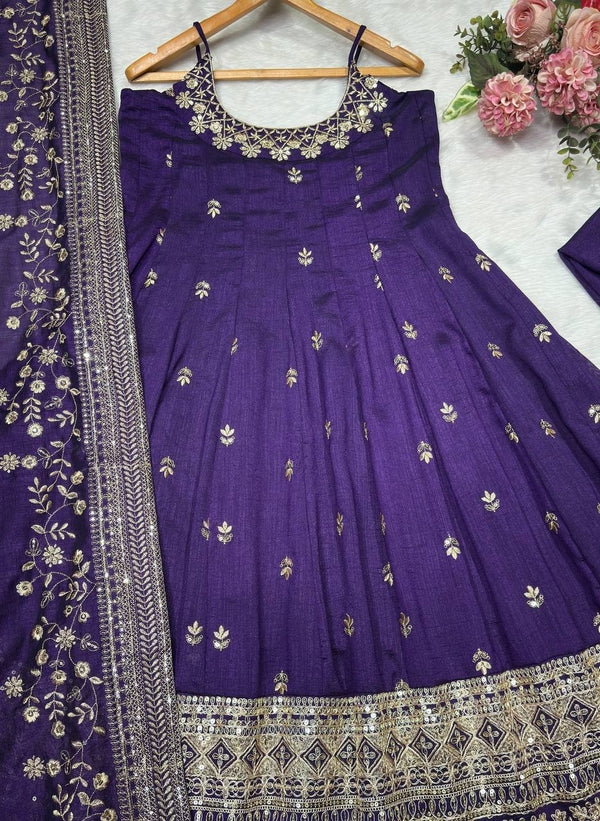 Purple Glamorous Silk Gown Set ClothsVilla