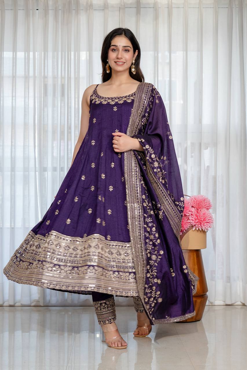 Purple Glamorous Silk Gown Set ClothsVilla