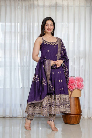 Purple Glamorous Silk Gown Set ClothsVilla