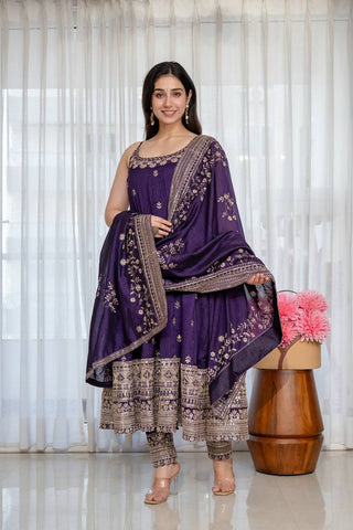 Purple Glamorous Silk Gown Set ClothsVilla