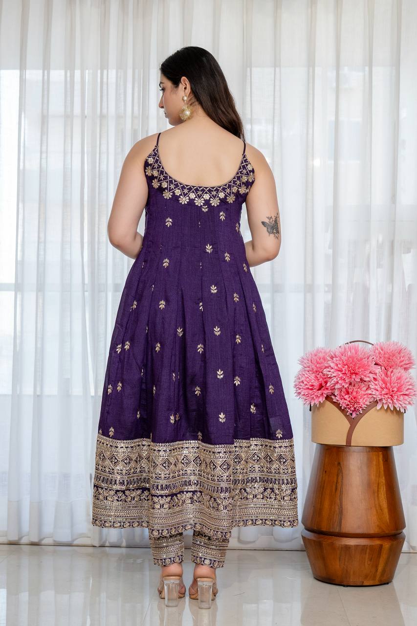 Purple Glamorous Silk Gown Set ClothsVilla