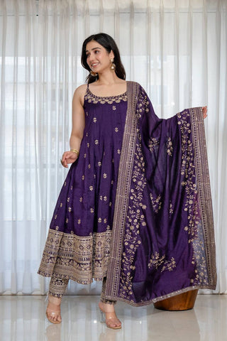 Purple Glamorous Silk Gown Set ClothsVilla