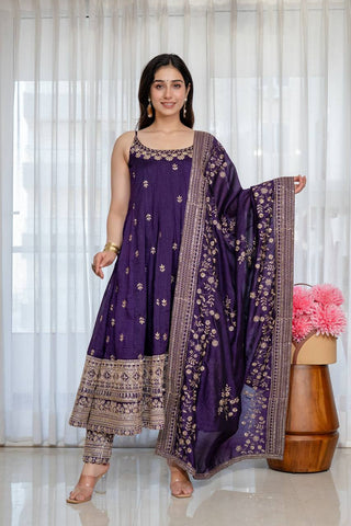 Purple Glamorous Silk Gown Set ClothsVilla