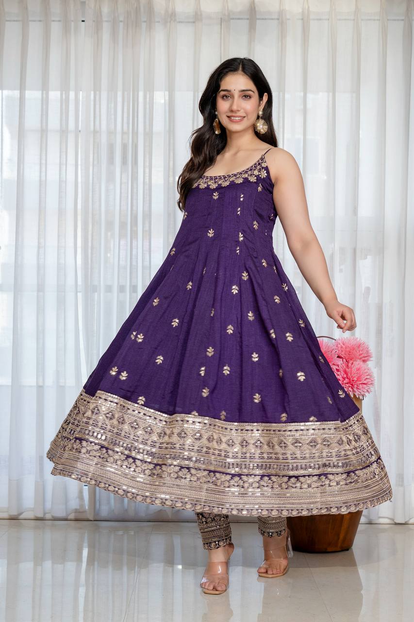 Purple Glamorous Silk Gown Set ClothsVilla